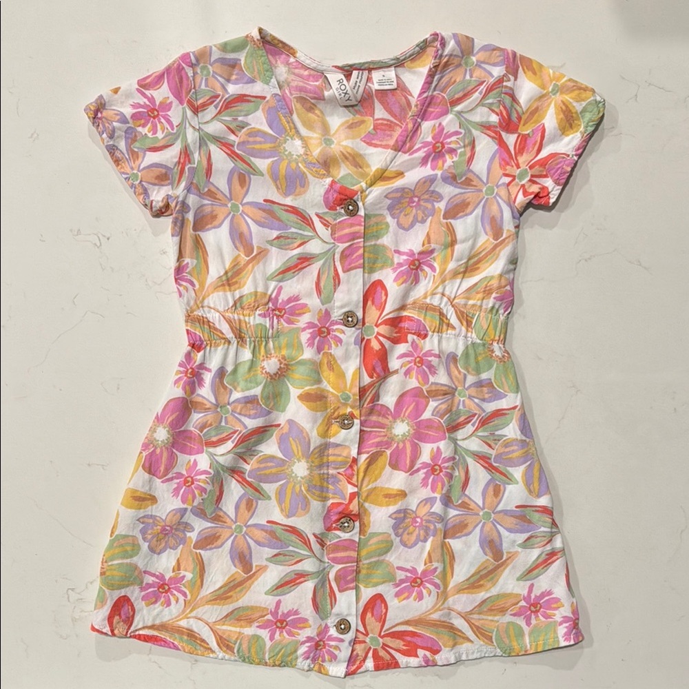 Roxy Girls Buttoned Floral Skater Dress. Size 5.